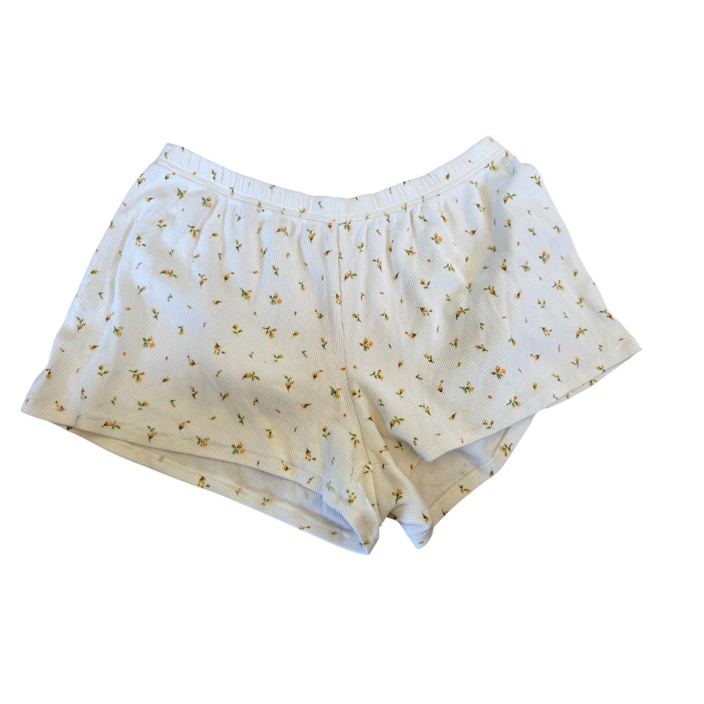 Skims Cotton Rib Boxer Shorts White Floral Print Size Medium Lounge Sleepwear